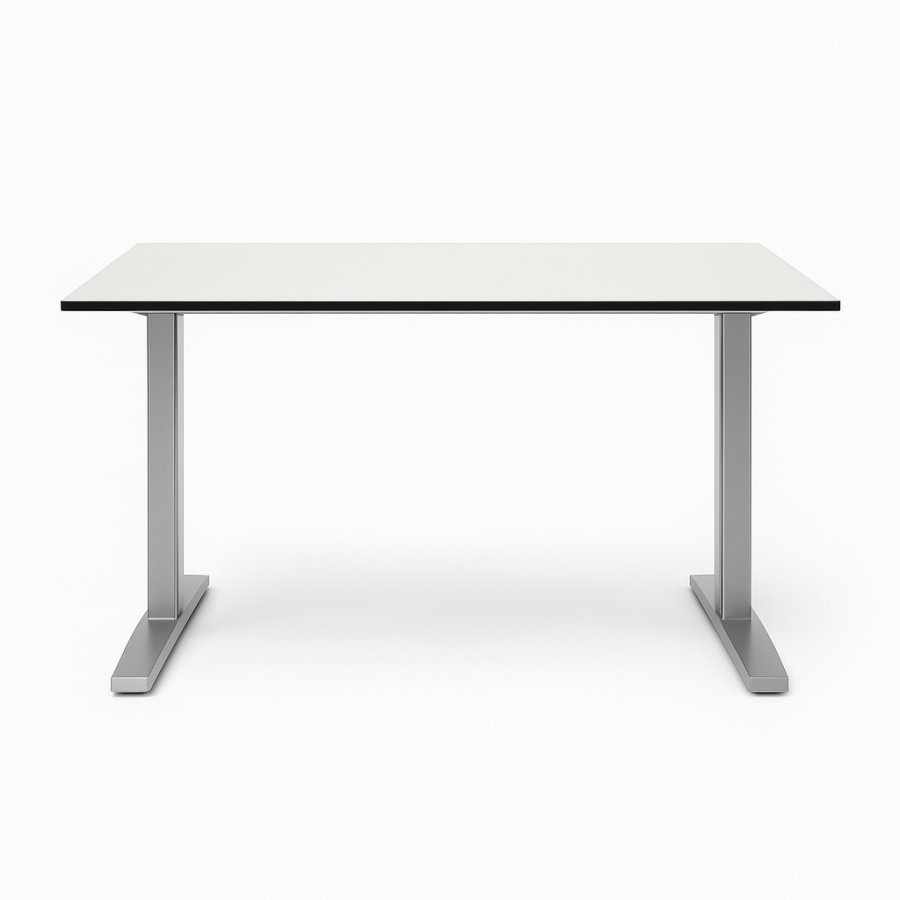 Tweedehands Volkern bureau 120x80 met metalen frame en volkern blad