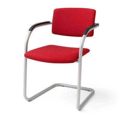 Tweedehands Lande Cole stoel rood met metalen sledeframe en armleuningen