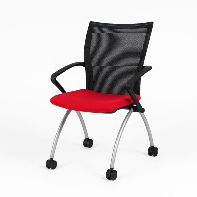 Tweedehands Comforto Bezoekersstoel op Wielen – Inklapbaar – Zwart/Rood